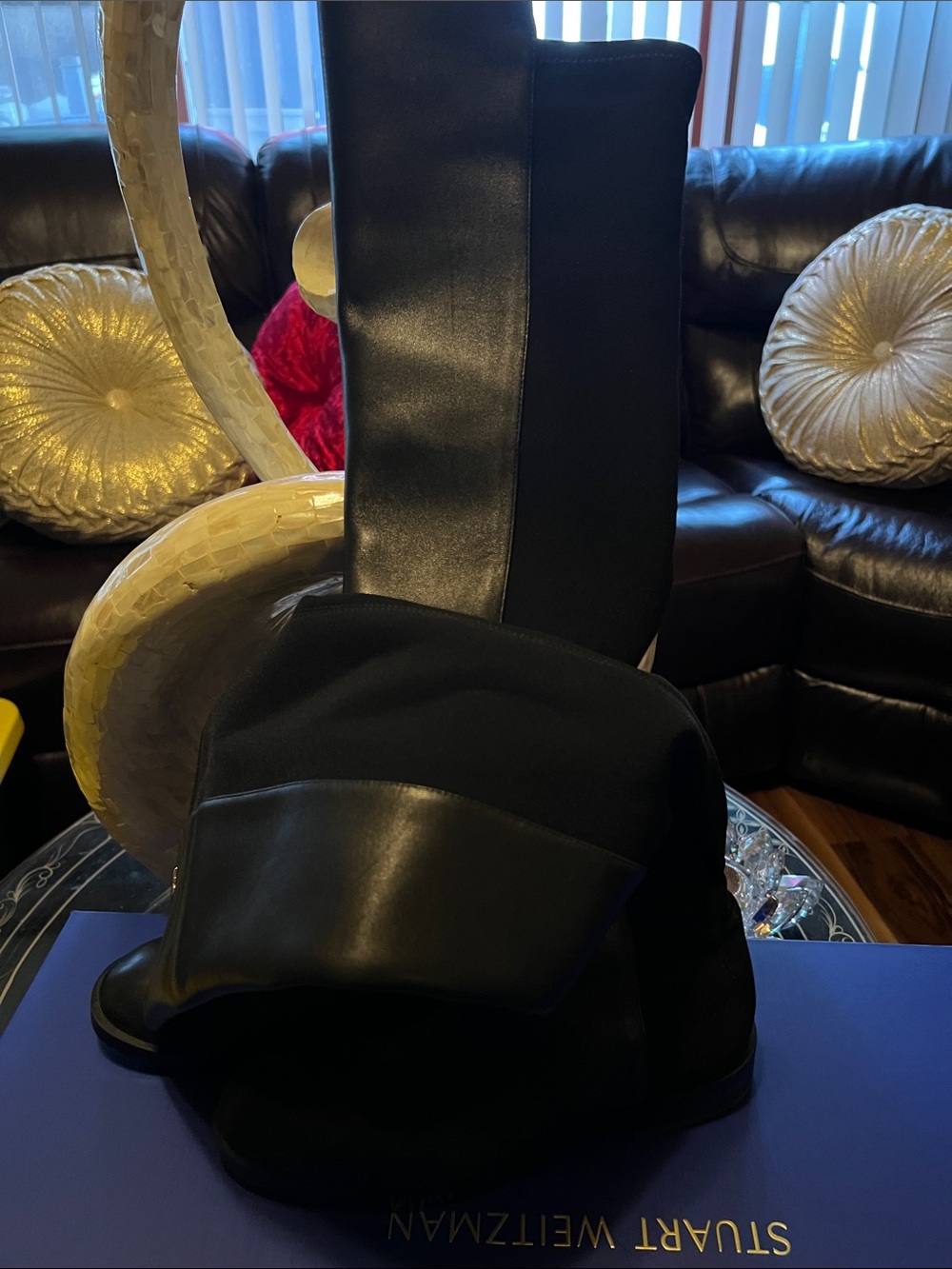 Stuart Weitzman Men’s Black Leather-Trim Boot Bag